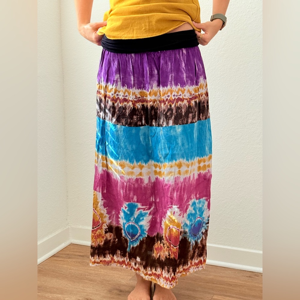 Angie Purple and Brown Smocked Maxi Skirt